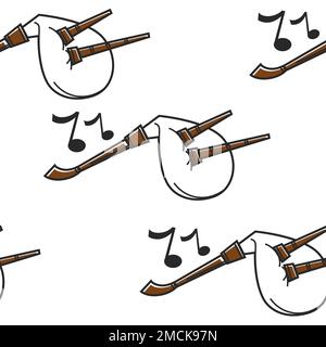 Bagpipe or gaida Bulgarian musical instrument seamless pattern vector music national symbol Bulgaria culture notes and melody endless texture folk liv Stock Vector