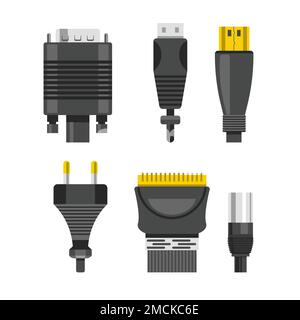Connection cable and connectors audio or video adapters and plug isolated vector DVI and USB plug electric appliance and technology devices linking me Stock Vector