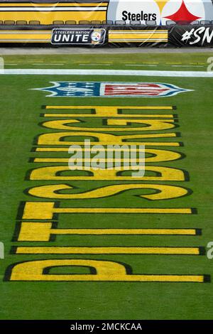 This is the scoreboard at Heinz Field before an NFL football game between  the Pittsburgh Steelers and the Tennessee Titans in Pittsburgh, Sunday,  Dec. 19, 2021. (AP Photo/Gene J. Puskar Stock Photo 