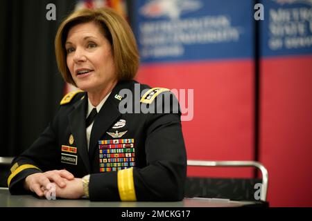 U.S. Army General Laura Richardson responds to questions from reporters  before the Colorado native speaks at the fall commencement ceremony of her  alma mater, Metropolitan State University of Denver, Friday, Dec. 17