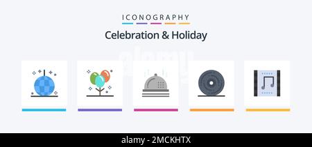 Celebration and Holiday Flat 5 Icon Pack Including new. happy. holiday. event. dinner. Creative Icons Design Stock Vector