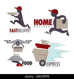 Delivery service food and post delivery isolated icons Stock Vector