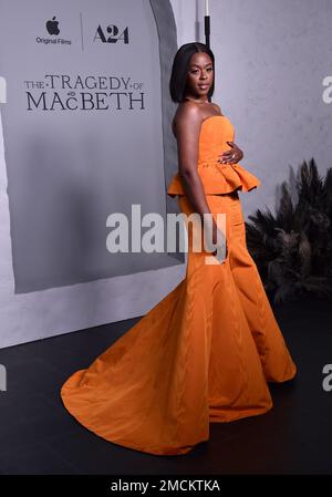 Actress Moses Ingram, who plays Lady Macduff in the film, arrives at