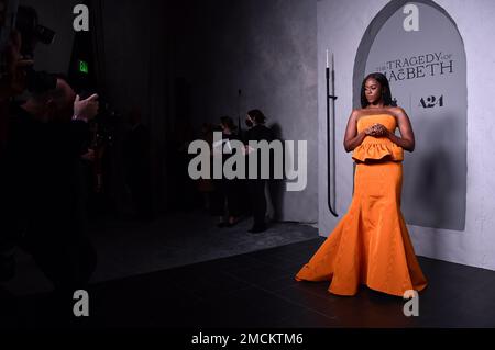 The beautiful 'Moses Ingram' arrives at The Tragedy of Macbeth' for the L A  Red Carpet Premiere 