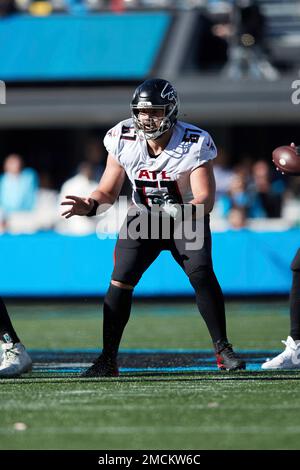 Atlanta Falcons center Drew Dalman (67) warms up before an NFL football ...