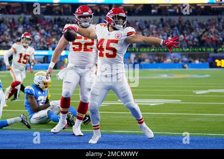 Kansas City Chiefs fullback Michael Burton 45 reacts after