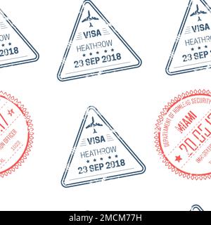 Visa stamps seamless pattern traveling and country borderline Stock Vector