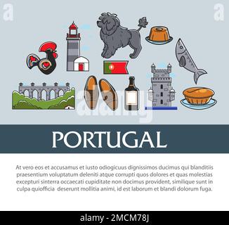 Travel to Portugal Portuguese symbols banner traveling and tourism Stock Vector