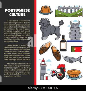 Travel to Portugal Portuguese culture architecture and cuisine banner Stock Vector