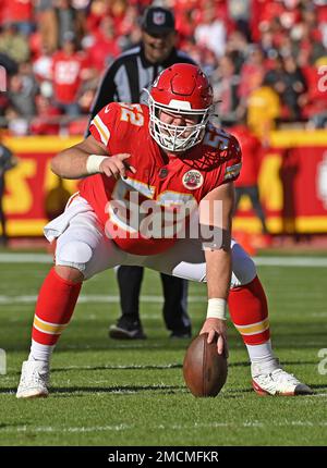 Kansas City Chiefs center Creed Humphrey talks to teammates on the bench  during the second half of an NFL football game against the Los Angeles  Rams, Sunday, Nov. 27, 2022 in Kansas