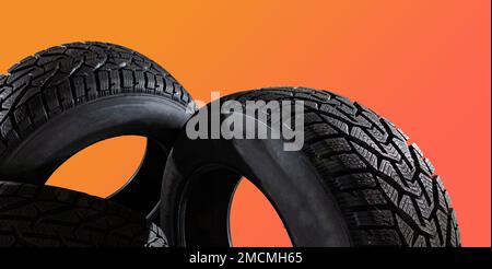 Car winter tire on colored Stock Photo