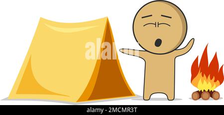 Man in nature with a tent by the fire Stock Vector