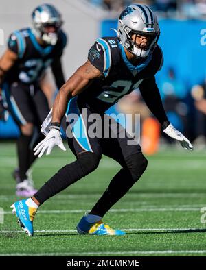 Carolina Panthers safety Jeremy Chinn warms up before an NFL preseason  football game against the Buffalo Bills on Friday, Aug. 26, 2022, in  Charlotte, N.C. (AP Photo/Jacob Kupferman Stock Photo - Alamy