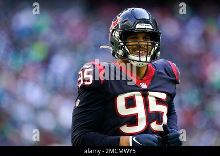 Houston Texans defensive end Derek Rivers (95) is blocked by New