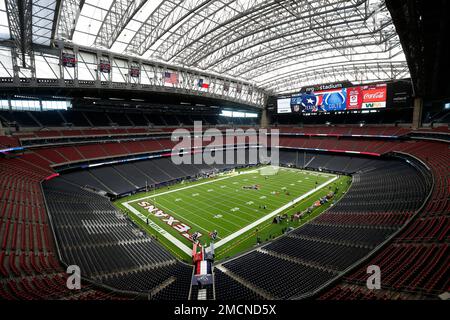 A general overall elevated interior view of NRG Stadium is seen before an  NFL football game between the Houston Texans and the Indianapolis Colts,  Sunday, Dec. 5, 2021, in Houston. (AP Photo/Tyler