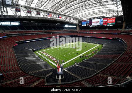 A general overall elevated interior view of NRG Stadium is seen before an NFL  football game between the Houston Texans and the Indianapolis Colts,  Sunday, Dec. 5, 2021, in Houston. (AP Photo/Tyler