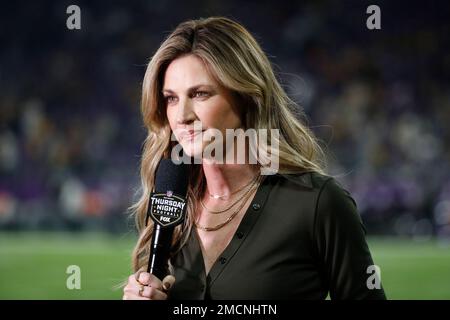 Fox sideline reporter Erin Andrews during the first half of an NFL