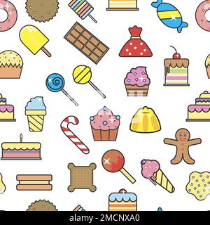 Desserts and sweet snacks seamless pattern bakery sweets and chocolate Stock Vector