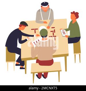 Table or board game domino friends or neighbors playing Stock Vector