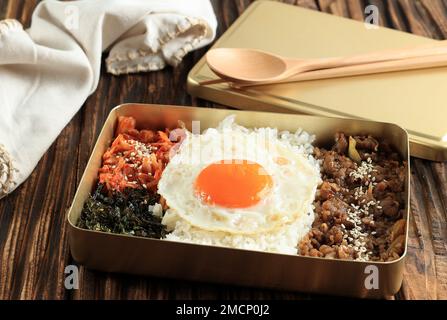 Dosirak Korean Lunchbox Packed Meal Contain Rice, Kimchi, Flakes