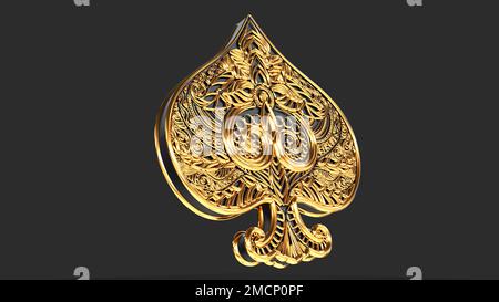 Traditional ace, play card icon isolated on black background. Ace symbols decorated with traditional motifs. 3d rendering Stock Photo