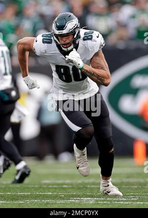 Philadelphia Eagles tight end Tyree Jackson (80) runs against the New York  Giants during an NFL football game Sunday, Dec. 11, 2022, in East  Rutherford, N.J. (AP Photo/Adam Hunger Stock Photo - Alamy