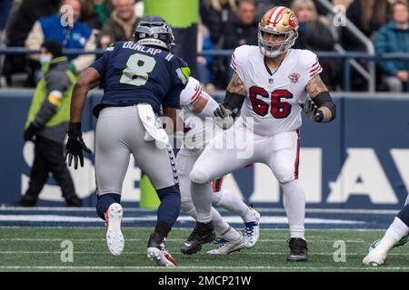 San Francisco 49ers offensive lineman Tom Compton is pictured during an NFL  football game against the Seattle Seahawks, Sunday, Dec. 5, 2021, in  Seattle. The Seahawks won 30-23. (AP Photo/Stephen Brashear Stock