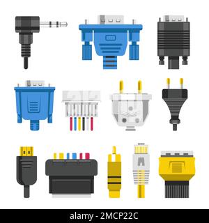 Wiring connectors and cables audio or video adapters or plug Stock Vector