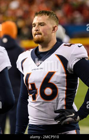 Denver Broncos long snapper Jacob Bobenmoyer walks off the field after a  preseason NFL football game against the Buffalo Bills in Orchard Park,  N.Y., Saturday, Aug. 20, 2022. (AP Photo/Adrian Kraus Stock