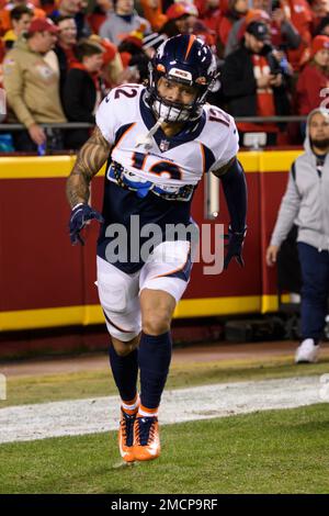 Denver Broncos defensive back Mike Ford (12) reacts against the New York  Giants during an NFL football game, Sunday, Sept. 12, 2021, in East  Rutherford, N.J. (AP Photo/Adam Hunger Stock Photo - Alamy