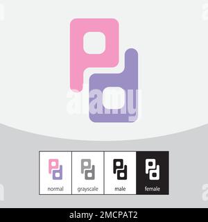 P and D Letter Logo. Pink and Purple. - Vector Stock Vector