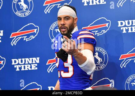 Buffalo Bills safety Micah Hyde (23) runs on the field during an NFL  football practice in Orchard Park, N.Y., Thursday, Jan. 12, 2023. (AP  Photo/Adrian Kraus Stock Photo - Alamy