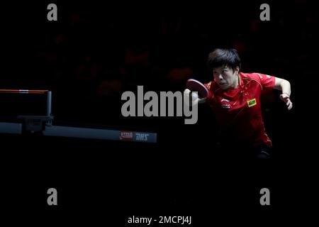 China's Wang Yidi returns to China's Chen Meng during their semifinal