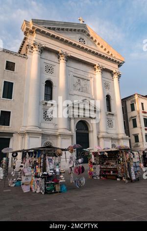 Souvenir stalls in front of Santa Maria della Pieta in Venice Stock Photo