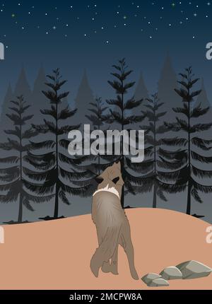 wolf night background vector art Stock Vector