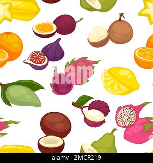 Exotic fruits organic food farm products seamless pattern Stock Vector