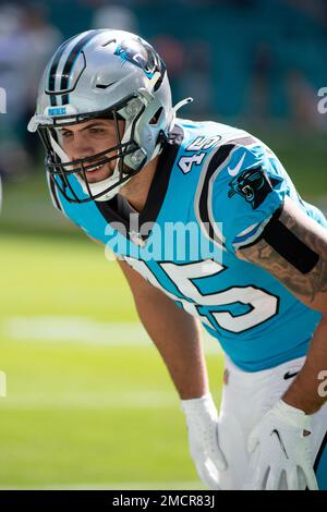 Carolina Panthers safety Jeremy Chinn warms up before an NFL preseason  football game against the Buffalo Bills on Friday, Aug. 26, 2022, in  Charlotte, N.C. (AP Photo/Jacob Kupferman Stock Photo - Alamy