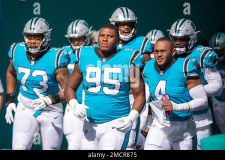 Carolina Panthers guard Michael Jordan (73) takes the field before