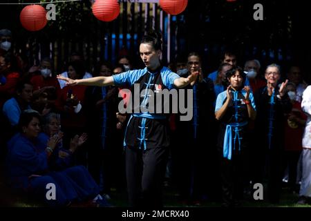 Non Exclusive: January 21, 2023, Mexico City, Mexico: Schools of Chinese culture and cultural promoters celebrate the Chinese New Year governed by the Stock Photo