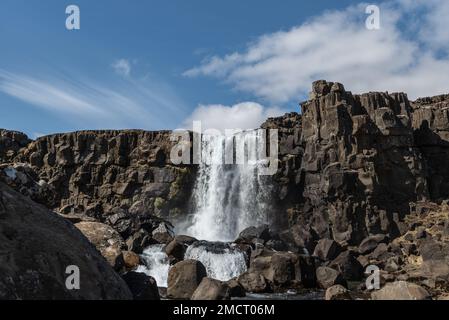 Oxararfoss Waterfall in Pingvellir, National Park, iceland Stock Photo