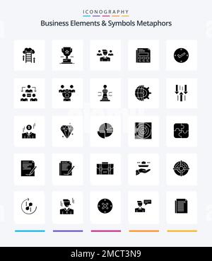 Creative Business Elements And Symbols Metaphors 25 Glyph Solid Black icon pack  Such As open. sheet. achievement. paper. squard Stock Vector