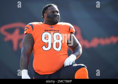 Cincinnati Bengals nose tackle D.J. Reader (98) celebrates a sack during an  NFL football game against the San Francisco 49ers, Sunday, Dec. 12, 2021,  in Cincinnati. (AP Photo/Emilee Chinn Stock Photo - Alamy