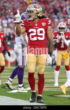 November 21, 2021 - Jacksonville, FL, U.S: San Francisco 49ers safety Talanoa  Hufanga (29) before 1st half NFL football game between the San Francisco  49ers and the Jacksonville Jaguars at TIAA Bank