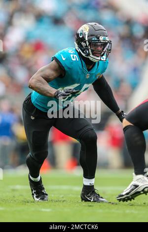 Jacksonville Jaguars linebacker K'Lavon Chaisson (45) rushes the line of  scrimmage during the second half of an NFL football game against the  Tennessee Titans, Sunday, Oct. 10, 2021, in Jacksonville, Fla. (AP