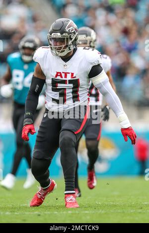 Atlanta Falcons linebacker Brandon Copeland (51) lines up on defense during  an NFL football game against the Carolina Panthers, Sunday, Dec. 12, 2021,  in Charlotte, N.C. (AP Photo/Brian Westerholt Stock Photo - Alamy