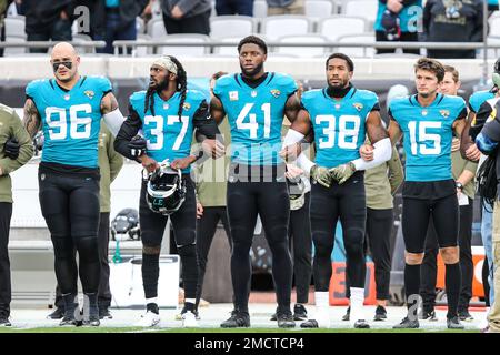 Jacksonville Jaguars defensive end Josh Allen (41) warms up before an NFL  football game, Sunday, Sept. 20, 2020, in Nashville, Tenn. (AP Photo/Brett  Carlsen Stock Photo - Alamy