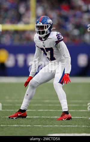 New York Giants safety J.R. Reed (27) warms up before an NFL football game  against the Philadelphia Eagles, Sunday, Nov. 28, 2021, in East Rutherford,  N.J. The New York Giants defeated the