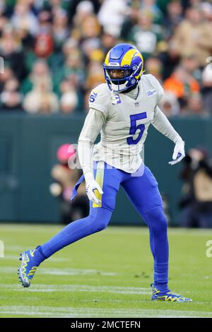 Los Angeles Rams cornerback Jalen Ramsey (5) during an NFL football game  against the Arizona Cardinals, Sunday, Oct. 3, 2021, in Inglewood, Calif.  The Arizona Cardinals defeated the Los Angeles Rams 37-20. (