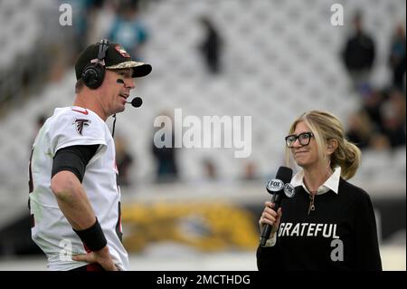 Fox sports sideline reporter Laura Okman walks the sidelines during the St.  Louis Rams-New York Giants football game at the Edward Jones Dome in St.  Louis on December 21, 2014. UPI/Bill Greenblatt