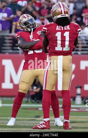 San Francisco 49ers wide receiver Brandon Aiyuk (11) runs against the Los  Angeles Rams during the second half of an NFL football game in Santa Clara,  Calif., Monday, Oct. 3, 2022. (AP